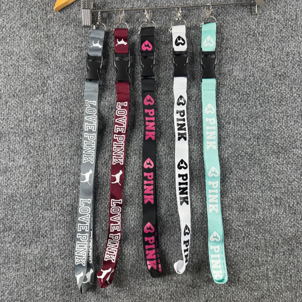 Victoria's Secret PINK Lanyard Set Keyring ID Holder 5 Pack Multi Color Logo